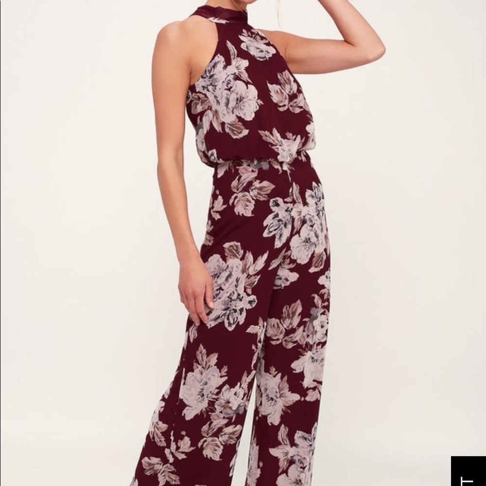 Lulu’s Burgundy Floral Jumpsuit